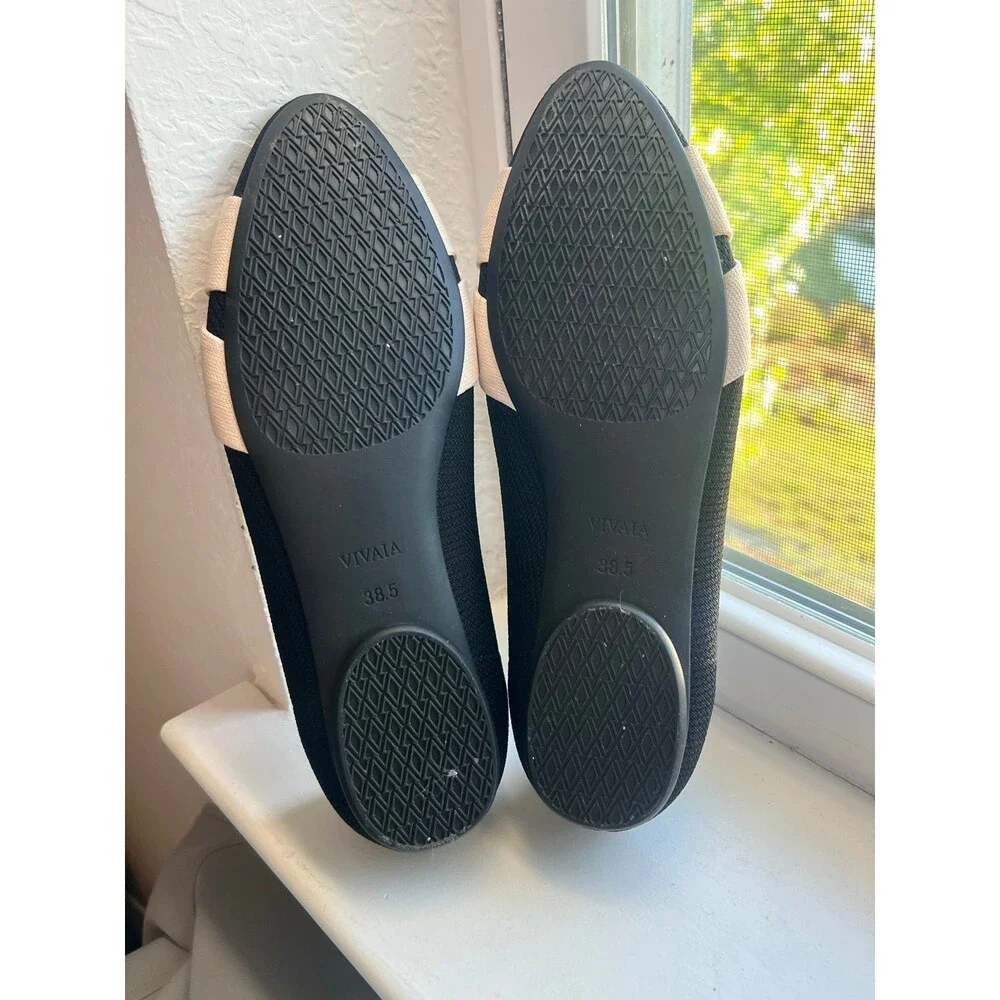 VIVAIA Bibi Almond Toe Knotted Bow Tie Flat Shoes in Black & Cream Women’s 38.5 - Picture 8 of 12